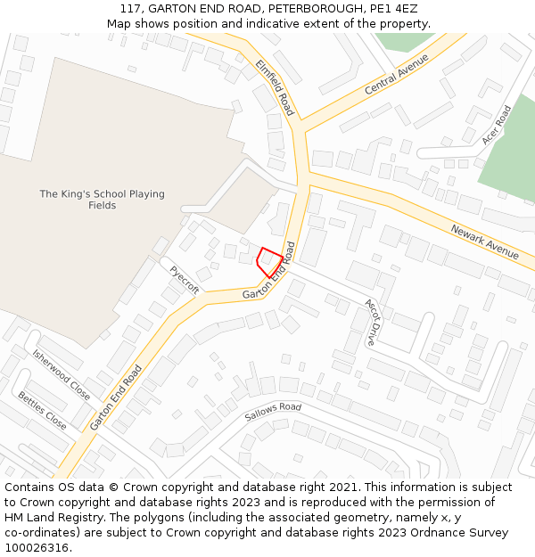 117, GARTON END ROAD, PETERBOROUGH, PE1 4EZ: Location map and indicative extent of plot