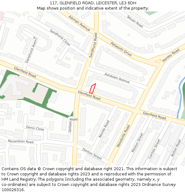 117, GLENFIELD ROAD, LEICESTER, LE3 6DH: Location map and indicative extent of plot