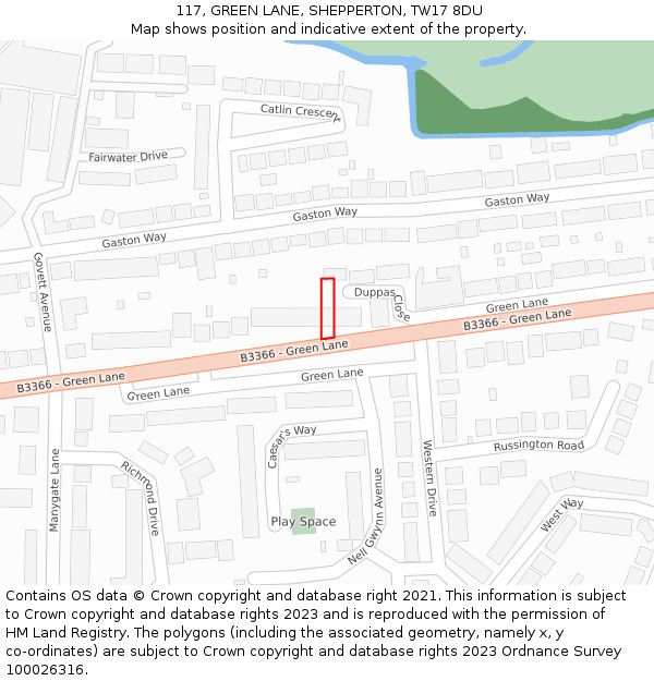 117, GREEN LANE, SHEPPERTON, TW17 8DU: Location map and indicative extent of plot