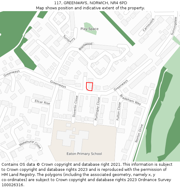 117, GREENWAYS, NORWICH, NR4 6PD: Location map and indicative extent of plot
