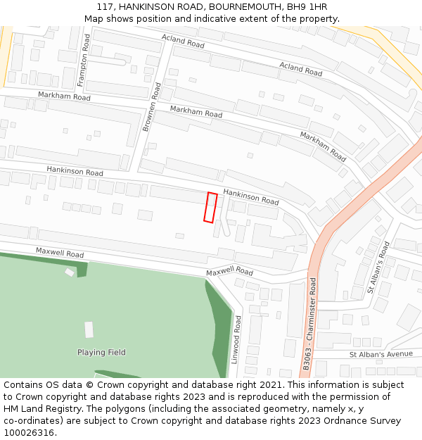 117, HANKINSON ROAD, BOURNEMOUTH, BH9 1HR: Location map and indicative extent of plot
