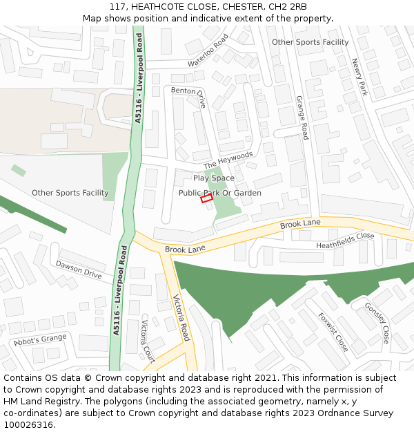 117, HEATHCOTE CLOSE, CHESTER, CH2 2RB: Location map and indicative extent of plot