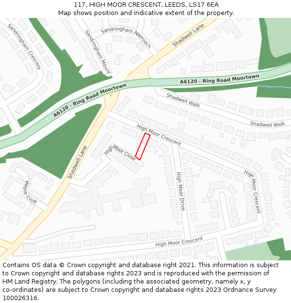 117, HIGH MOOR CRESCENT, LEEDS, LS17 6EA: Location map and indicative extent of plot