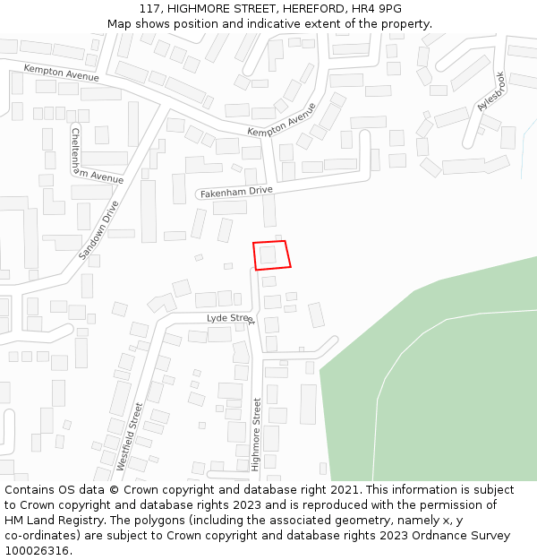117, HIGHMORE STREET, HEREFORD, HR4 9PG: Location map and indicative extent of plot