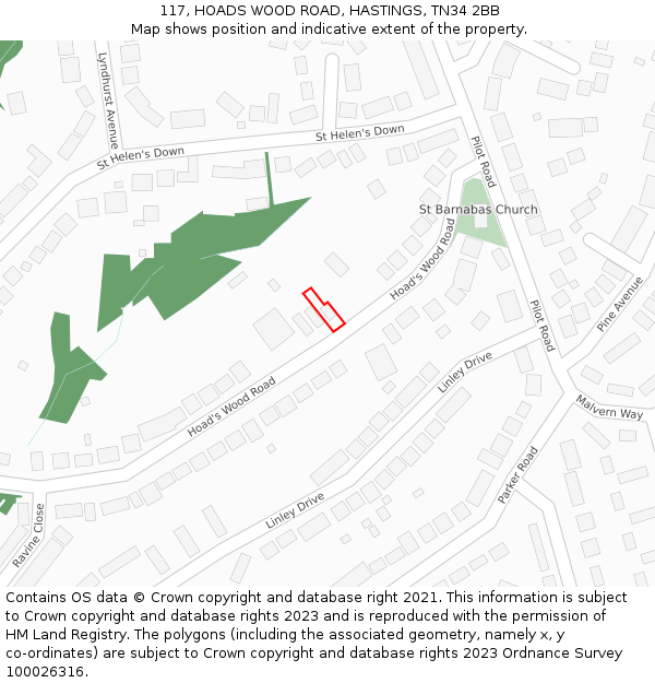 117, HOADS WOOD ROAD, HASTINGS, TN34 2BB: Location map and indicative extent of plot