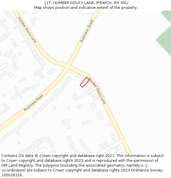 117, HUMBER DOUCY LANE, IPSWICH, IP4 3NU: Location map and indicative extent of plot