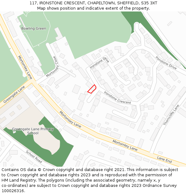 117, IRONSTONE CRESCENT, CHAPELTOWN, SHEFFIELD, S35 3XT: Location map and indicative extent of plot