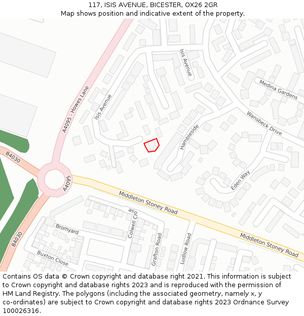117, ISIS AVENUE, BICESTER, OX26 2GR: Location map and indicative extent of plot