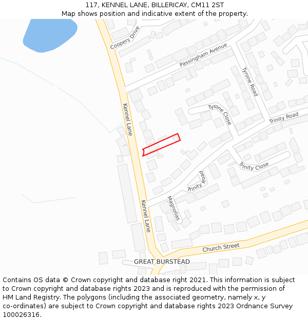 117, KENNEL LANE, BILLERICAY, CM11 2ST: Location map and indicative extent of plot