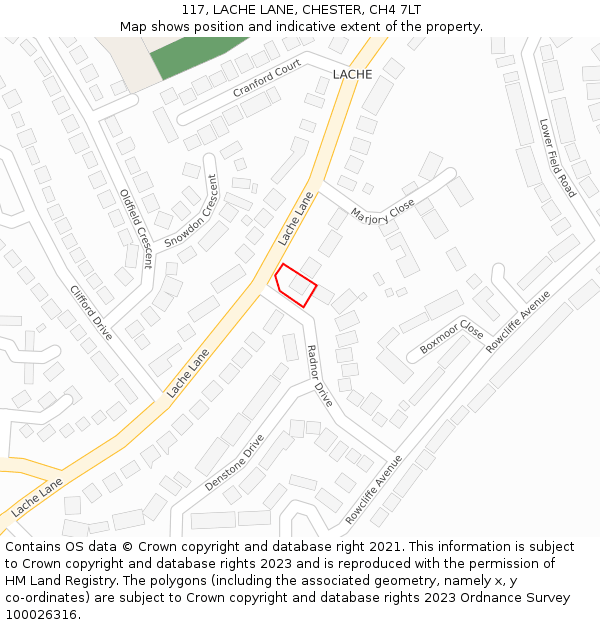 117, LACHE LANE, CHESTER, CH4 7LT: Location map and indicative extent of plot