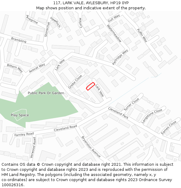 117, LARK VALE, AYLESBURY, HP19 0YP: Location map and indicative extent of plot