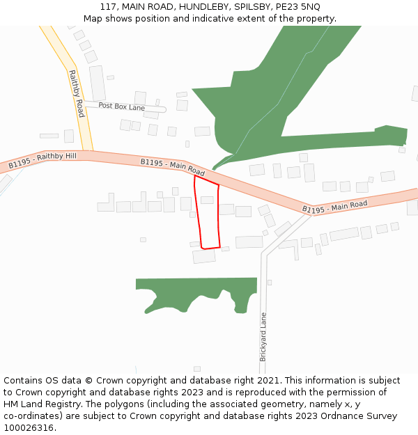 117, MAIN ROAD, HUNDLEBY, SPILSBY, PE23 5NQ: Location map and indicative extent of plot
