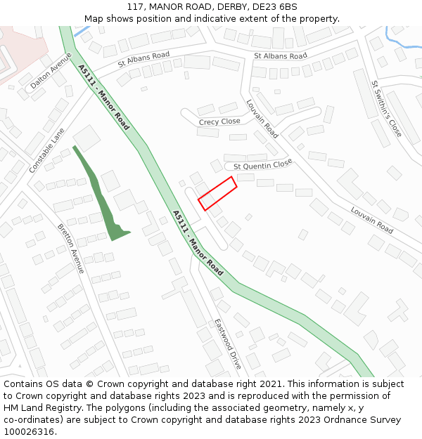 117, MANOR ROAD, DERBY, DE23 6BS: Location map and indicative extent of plot