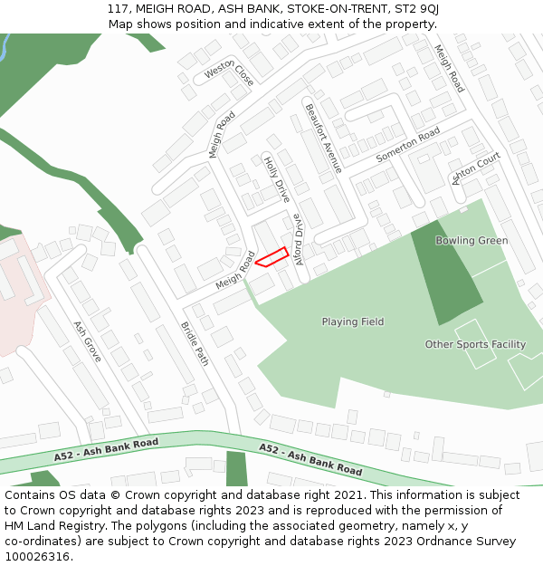 117, MEIGH ROAD, ASH BANK, STOKE-ON-TRENT, ST2 9QJ: Location map and indicative extent of plot