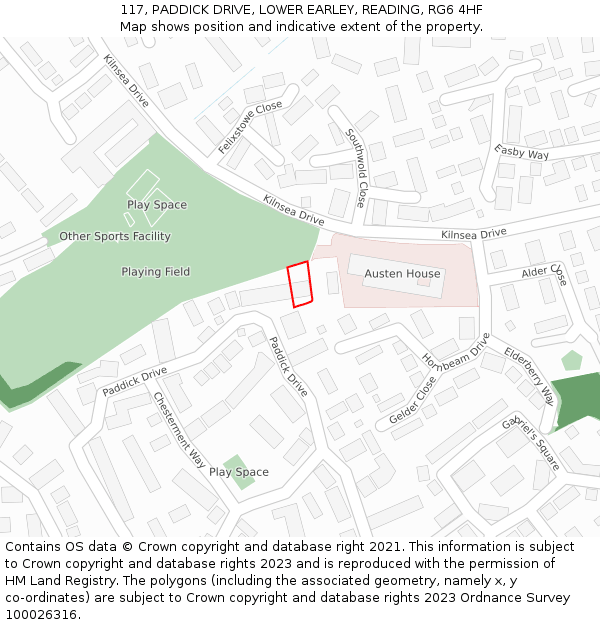 117, PADDICK DRIVE, LOWER EARLEY, READING, RG6 4HF: Location map and indicative extent of plot