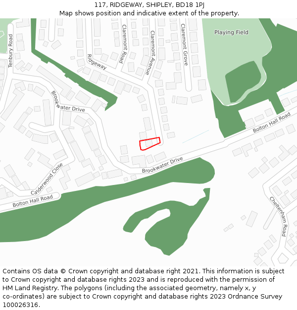 117, RIDGEWAY, SHIPLEY, BD18 1PJ: Location map and indicative extent of plot
