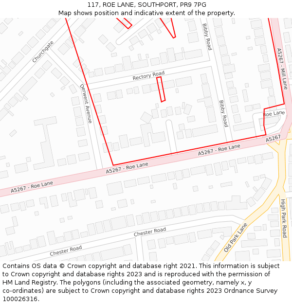 117, ROE LANE, SOUTHPORT, PR9 7PG: Location map and indicative extent of plot