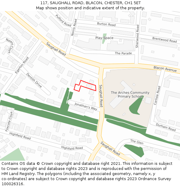 117, SAUGHALL ROAD, BLACON, CHESTER, CH1 5ET: Location map and indicative extent of plot