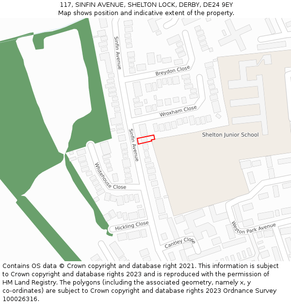 117, SINFIN AVENUE, SHELTON LOCK, DERBY, DE24 9EY: Location map and indicative extent of plot