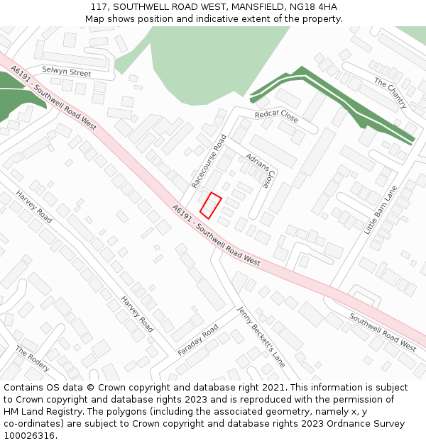 117, SOUTHWELL ROAD WEST, MANSFIELD, NG18 4HA: Location map and indicative extent of plot