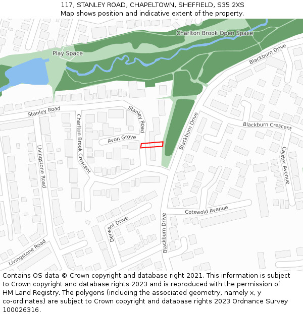 117, STANLEY ROAD, CHAPELTOWN, SHEFFIELD, S35 2XS: Location map and indicative extent of plot