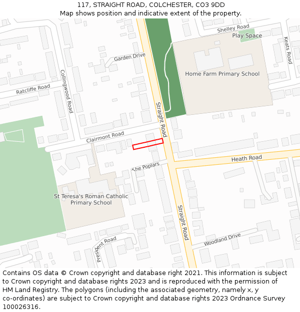 117, STRAIGHT ROAD, COLCHESTER, CO3 9DD: Location map and indicative extent of plot