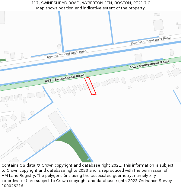 117, SWINESHEAD ROAD, WYBERTON FEN, BOSTON, PE21 7JG: Location map and indicative extent of plot