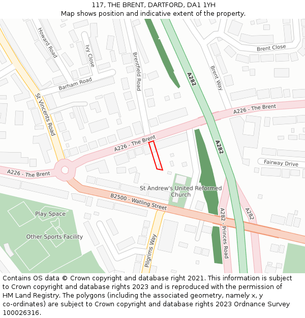 117, THE BRENT, DARTFORD, DA1 1YH: Location map and indicative extent of plot