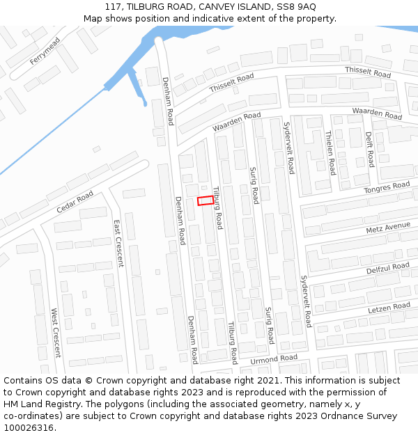 117, TILBURG ROAD, CANVEY ISLAND, SS8 9AQ: Location map and indicative extent of plot