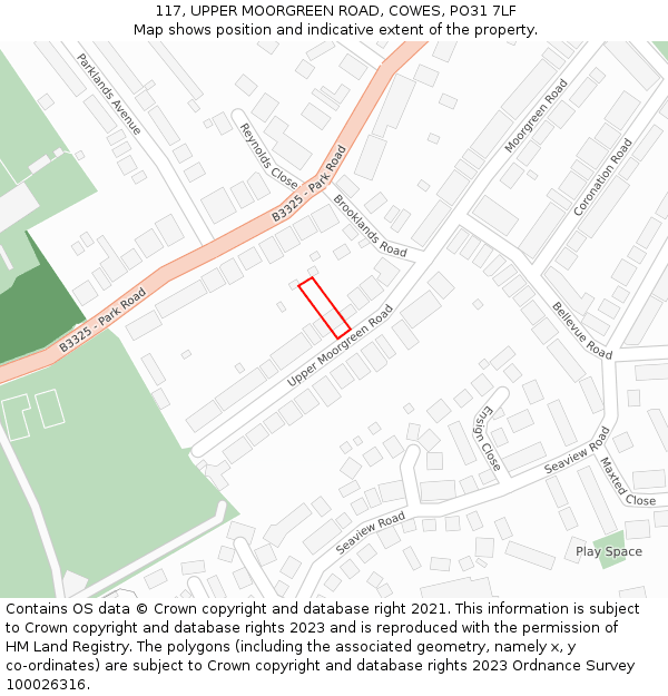 117, UPPER MOORGREEN ROAD, COWES, PO31 7LF: Location map and indicative extent of plot