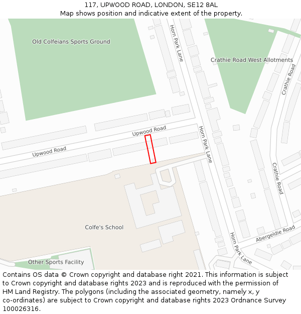 117, UPWOOD ROAD, LONDON, SE12 8AL: Location map and indicative extent of plot