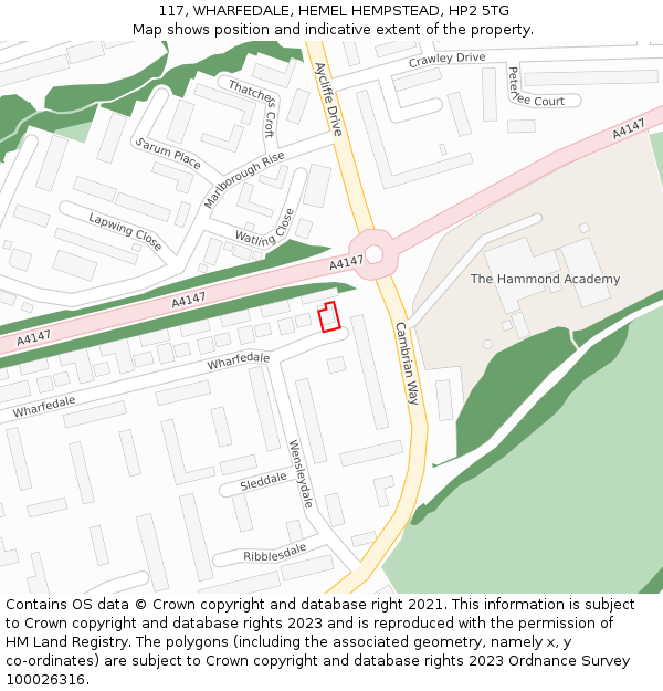 117, WHARFEDALE, HEMEL HEMPSTEAD, HP2 5TG: Location map and indicative extent of plot