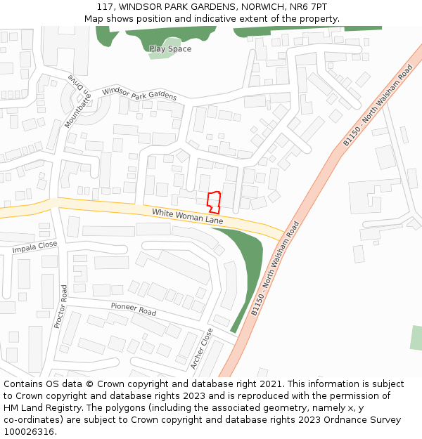 117, WINDSOR PARK GARDENS, NORWICH, NR6 7PT: Location map and indicative extent of plot