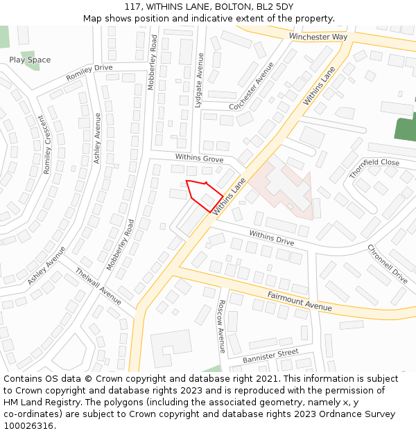 117, WITHINS LANE, BOLTON, BL2 5DY: Location map and indicative extent of plot