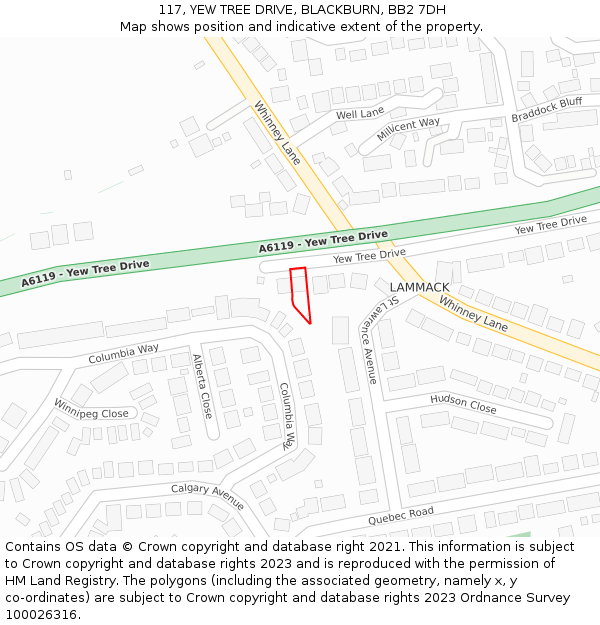 117, YEW TREE DRIVE, BLACKBURN, BB2 7DH: Location map and indicative extent of plot