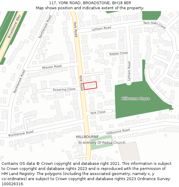 117, YORK ROAD, BROADSTONE, BH18 8ER: Location map and indicative extent of plot