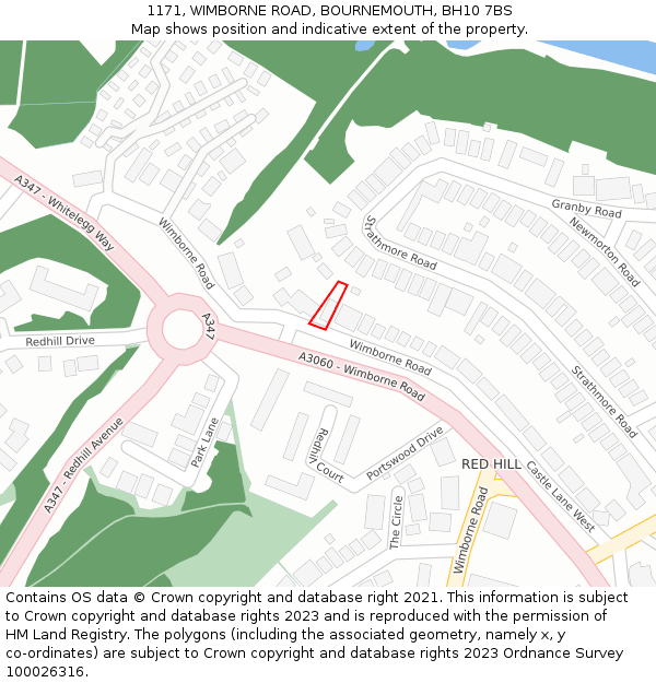 1171, WIMBORNE ROAD, BOURNEMOUTH, BH10 7BS: Location map and indicative extent of plot