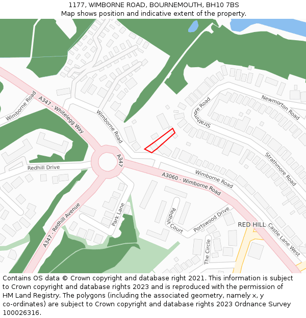 1177, WIMBORNE ROAD, BOURNEMOUTH, BH10 7BS: Location map and indicative extent of plot