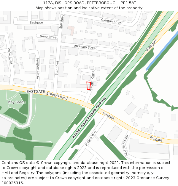 117A, BISHOPS ROAD, PETERBOROUGH, PE1 5AT: Location map and indicative extent of plot