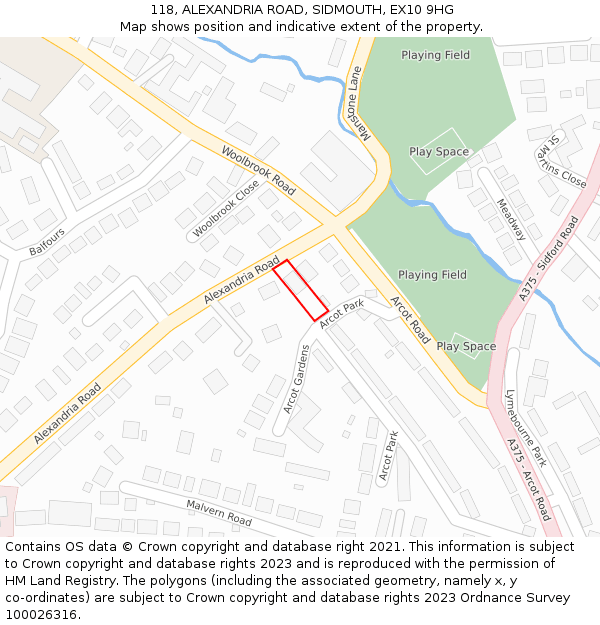 118, ALEXANDRIA ROAD, SIDMOUTH, EX10 9HG: Location map and indicative extent of plot