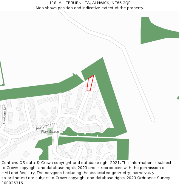 118, ALLERBURN LEA, ALNWICK, NE66 2QP: Location map and indicative extent of plot