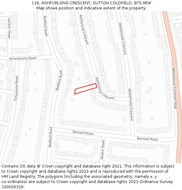 118, ASHFURLONG CRESCENT, SUTTON COLDFIELD, B75 6EW: Location map and indicative extent of plot