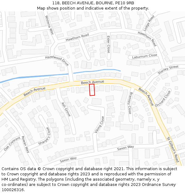 118, BEECH AVENUE, BOURNE, PE10 9RB: Location map and indicative extent of plot