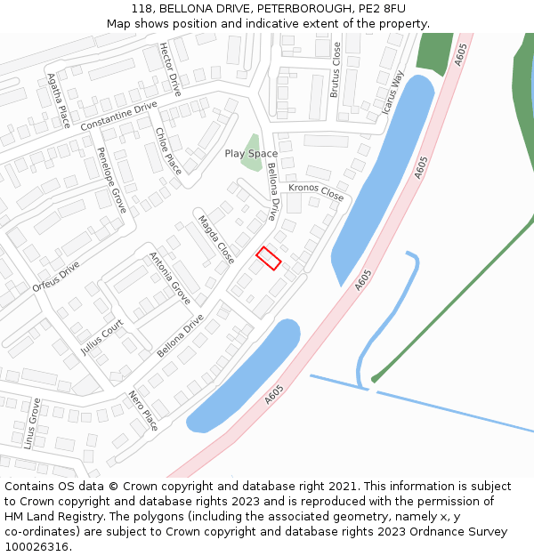 118, BELLONA DRIVE, PETERBOROUGH, PE2 8FU: Location map and indicative extent of plot