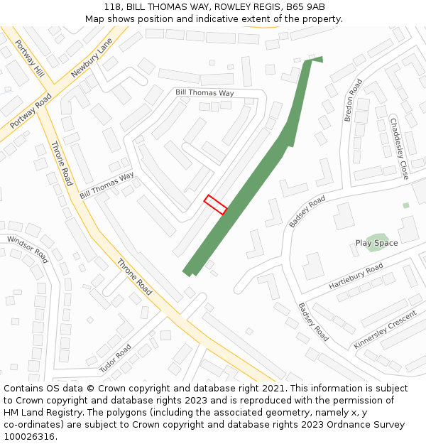 118, BILL THOMAS WAY, ROWLEY REGIS, B65 9AB: Location map and indicative extent of plot