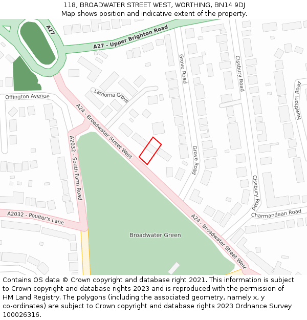 118, BROADWATER STREET WEST, WORTHING, BN14 9DJ: Location map and indicative extent of plot