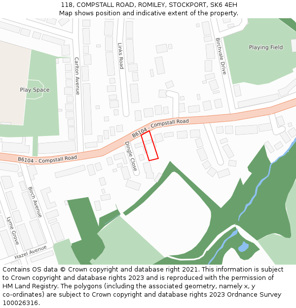 118, COMPSTALL ROAD, ROMILEY, STOCKPORT, SK6 4EH: Location map and indicative extent of plot