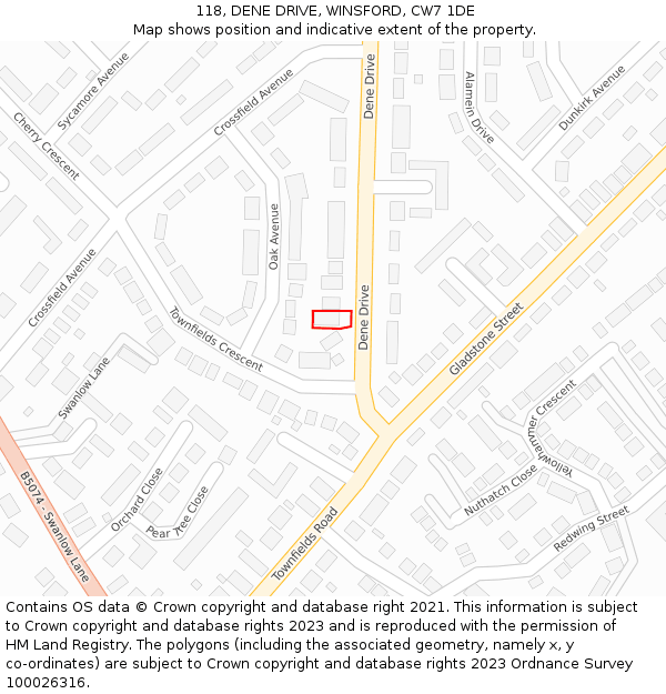 118, DENE DRIVE, WINSFORD, CW7 1DE: Location map and indicative extent of plot