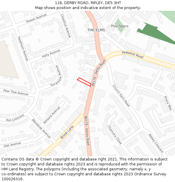 118, DERBY ROAD, RIPLEY, DE5 3HT: Location map and indicative extent of plot