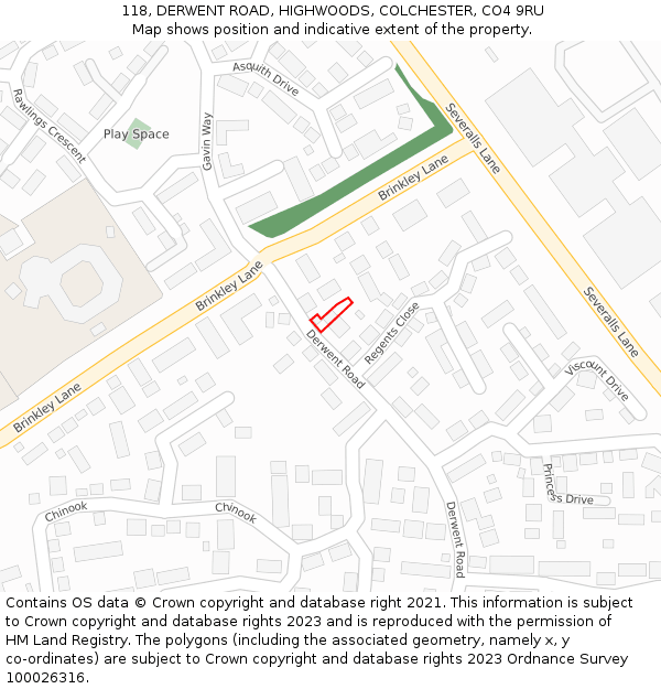 118, DERWENT ROAD, HIGHWOODS, COLCHESTER, CO4 9RU: Location map and indicative extent of plot
